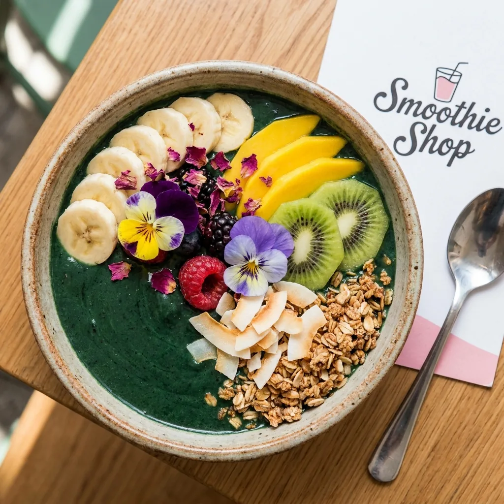 Spirulina smoothie bowl at a smoothie shop