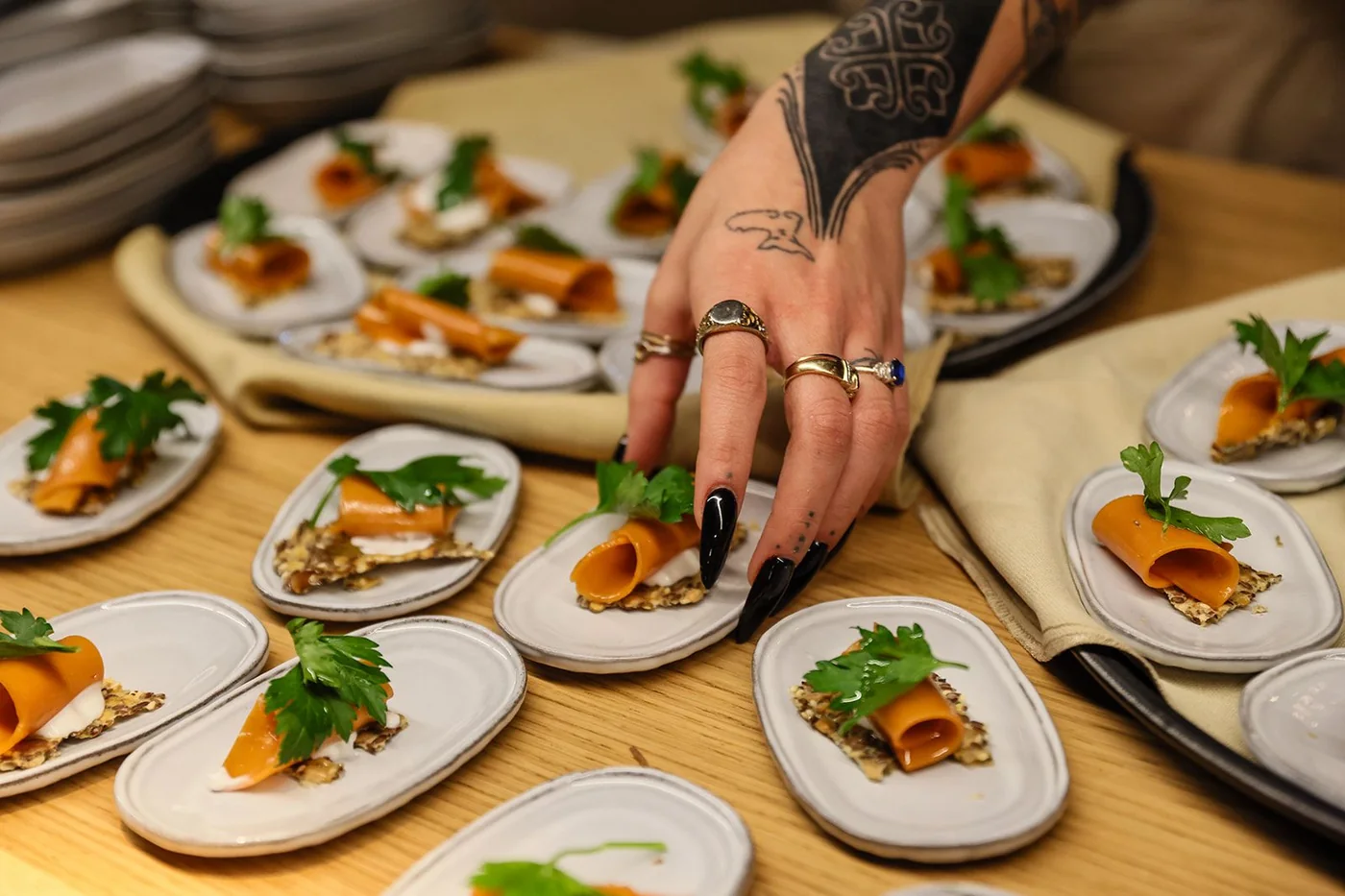 Chef plating canapes